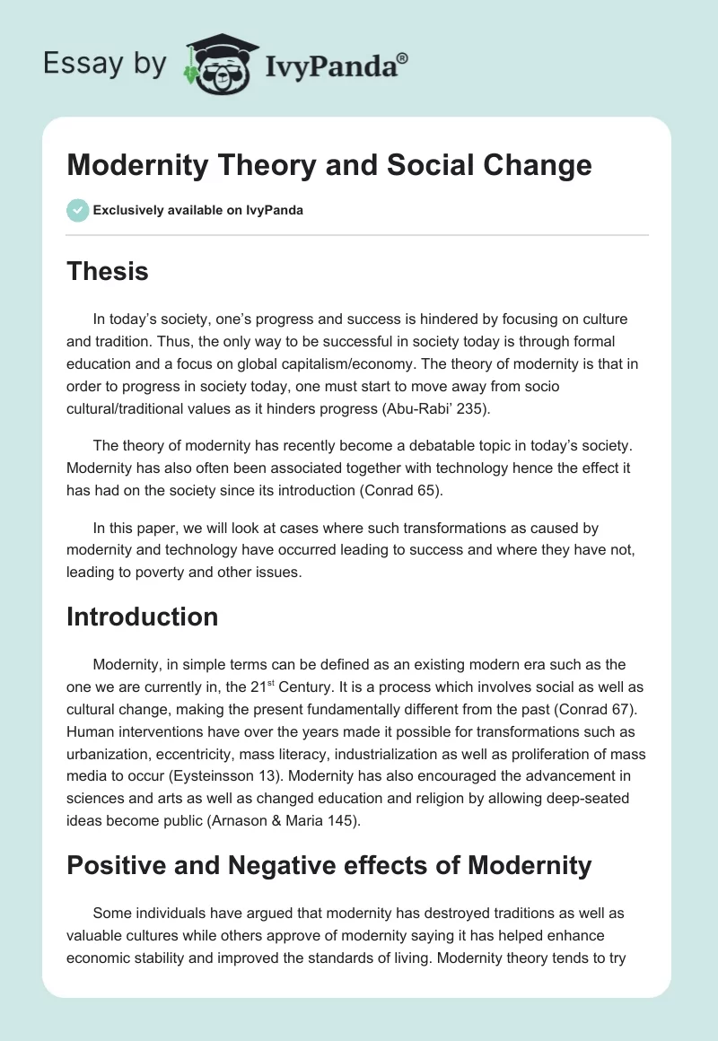Modernity Theory and Social Change. Page 1