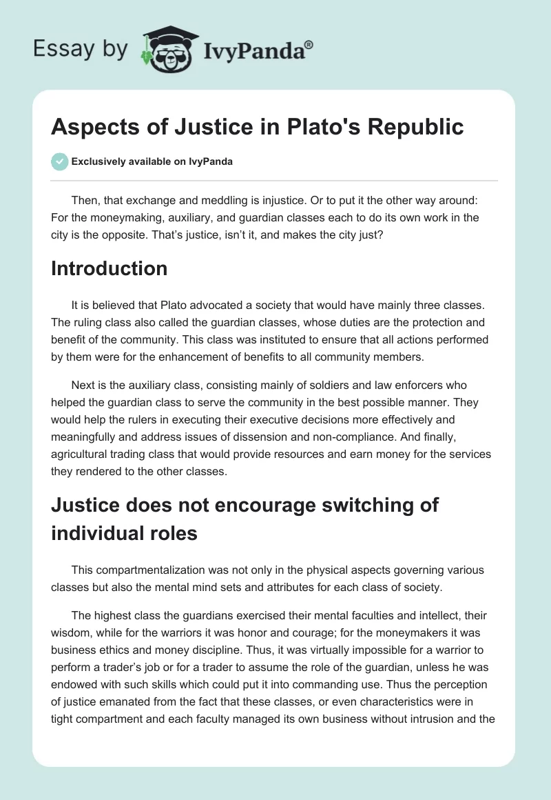 Aspects of Justice in Plato's Republic. Page 1