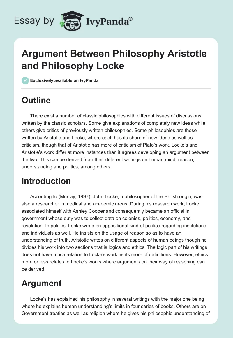 Argument Between Philosophy Aristotle and Philosophy Locke. Page 1