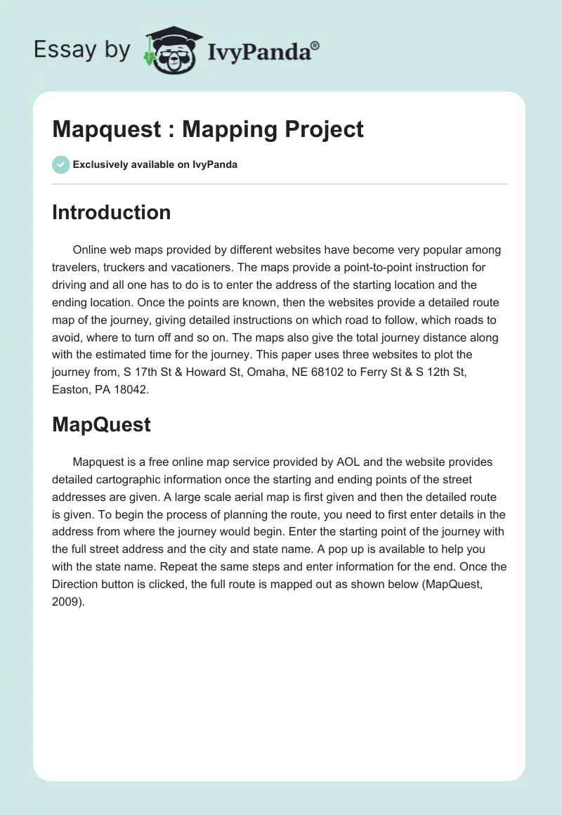 Mapquest : Mapping Project. Page 1