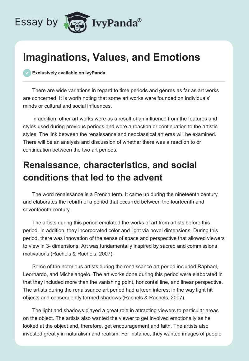 Imaginations, Values, and Emotions. Page 1