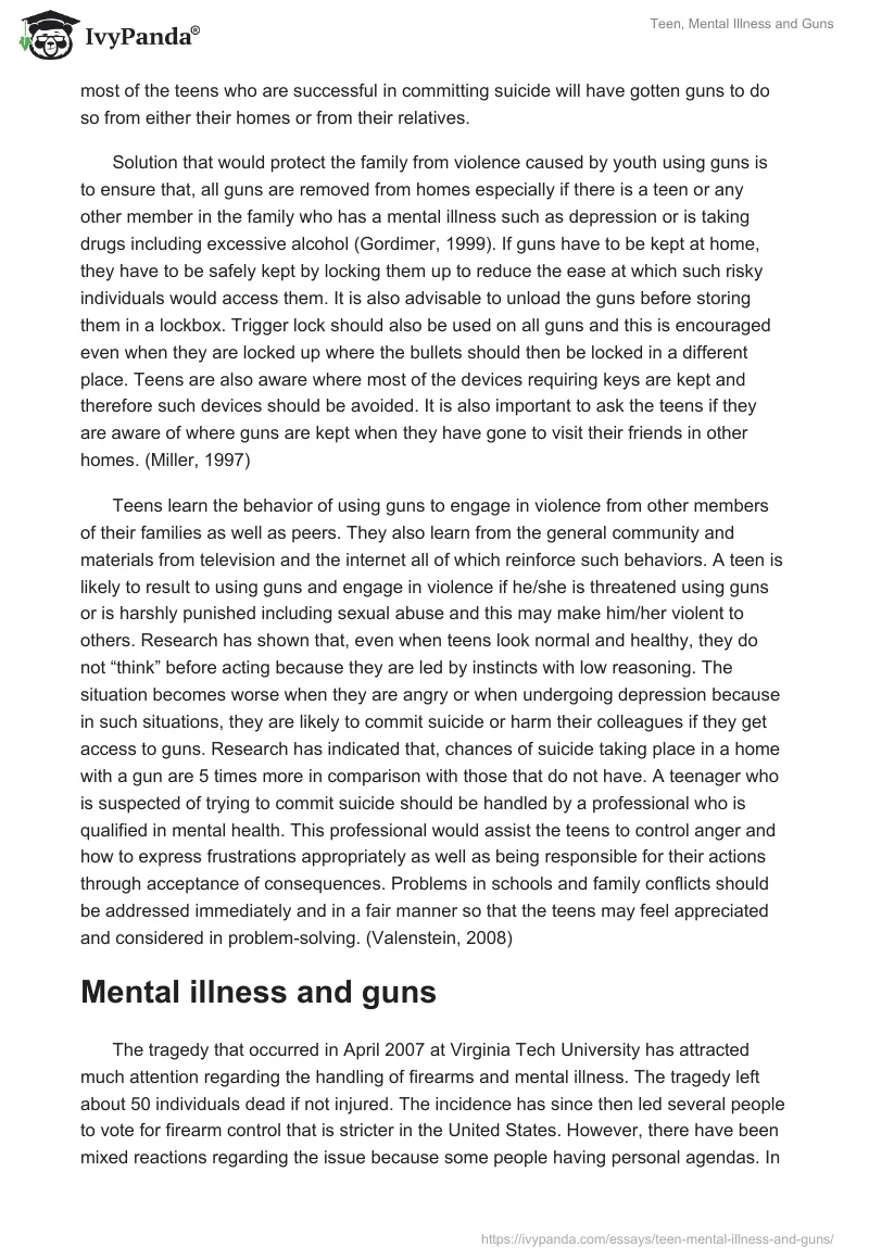 Teen, Mental Illness and Guns. Page 2