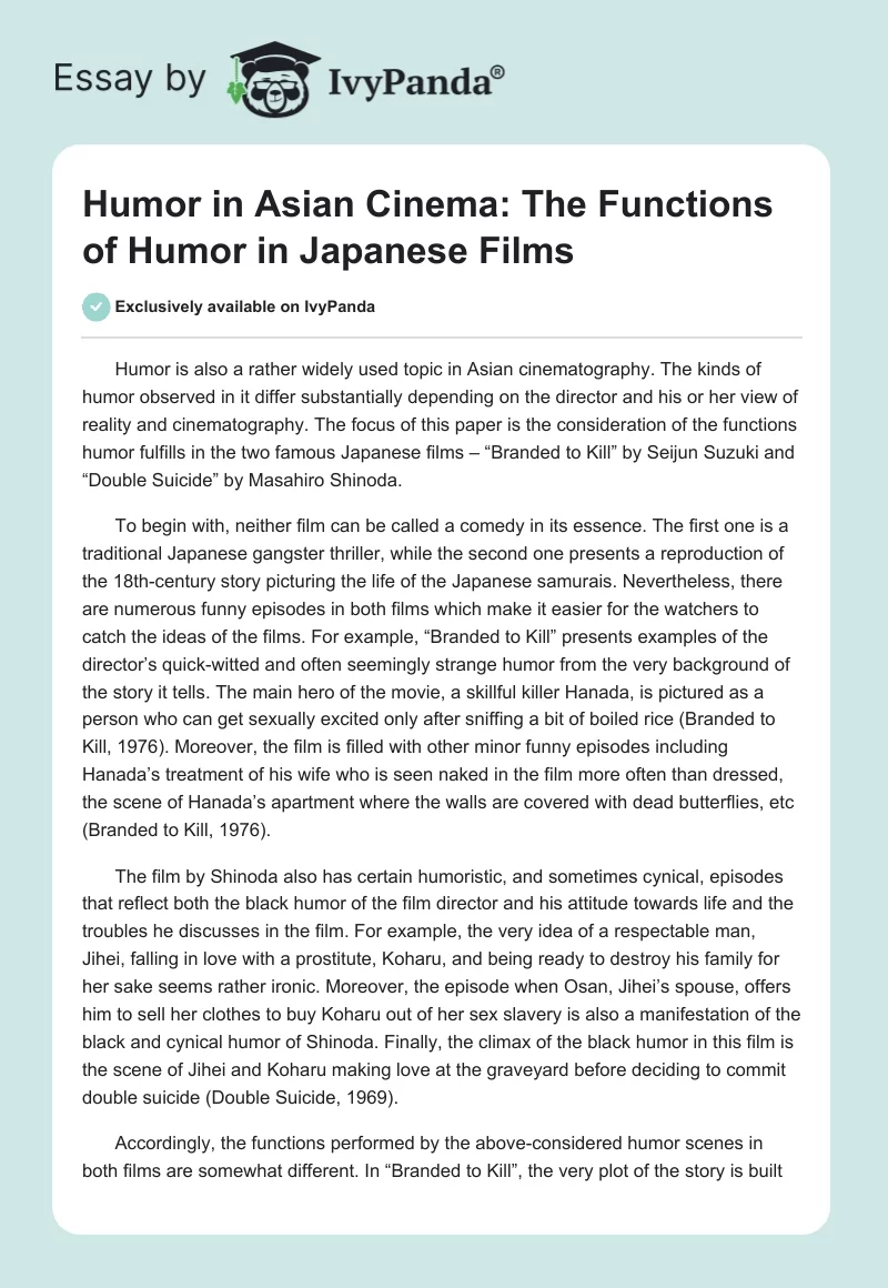 Humor in Asian Cinema: The Functions of Humor in Japanese Films. Page 1