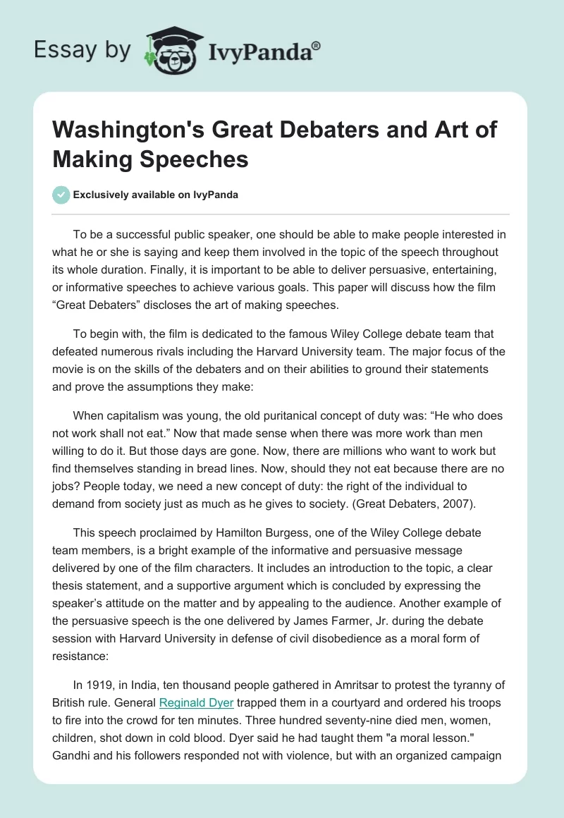 Washington's "Great Debaters" and Art of Making Speeches. Page 1