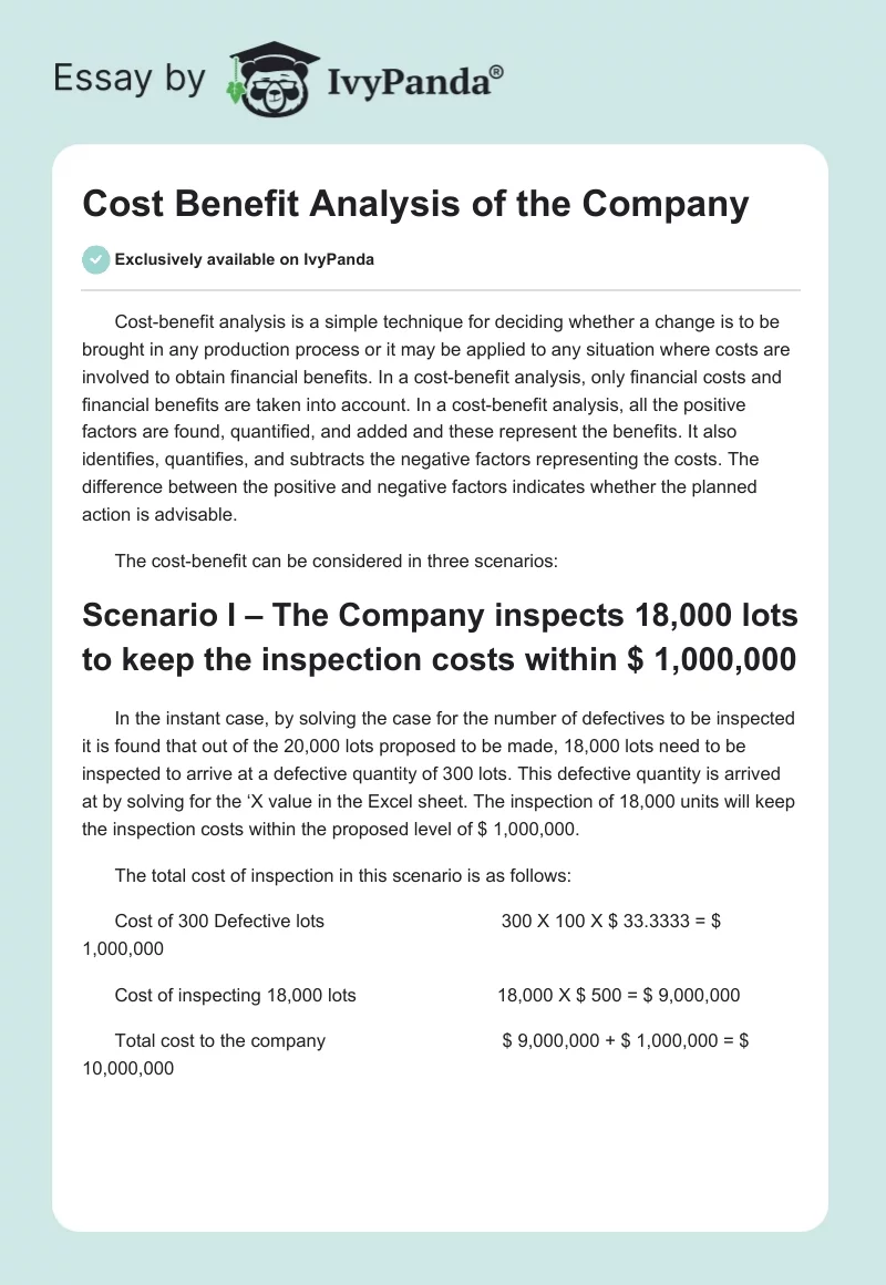 Cost Benefit Analysis of the Company. Page 1