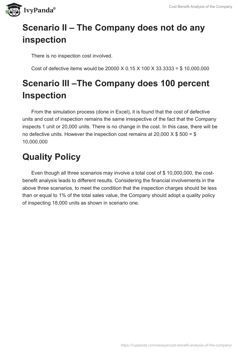 Cost Benefit Analysis of the Company. Page 2