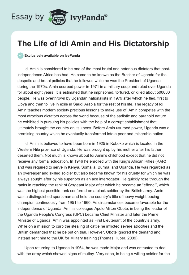 The Life of Idi Amin and His Dictatorship. Page 1