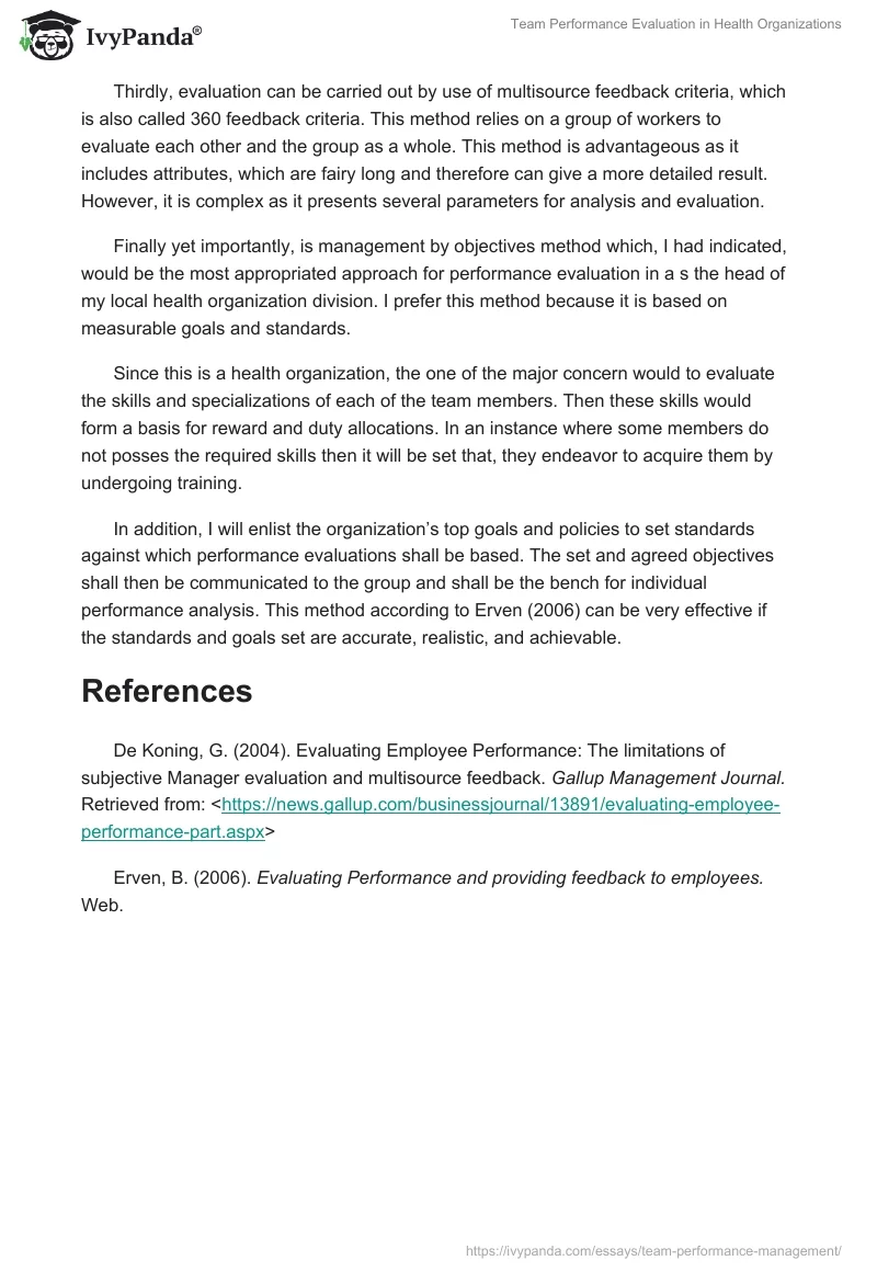 Team Performance Evaluation in Health Organizations. Page 2