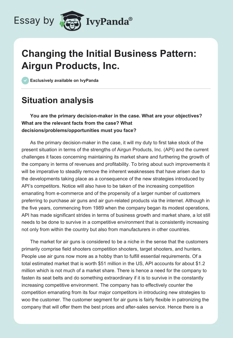 Changing the Initial Business Pattern: Airgun Products, Inc.. Page 1