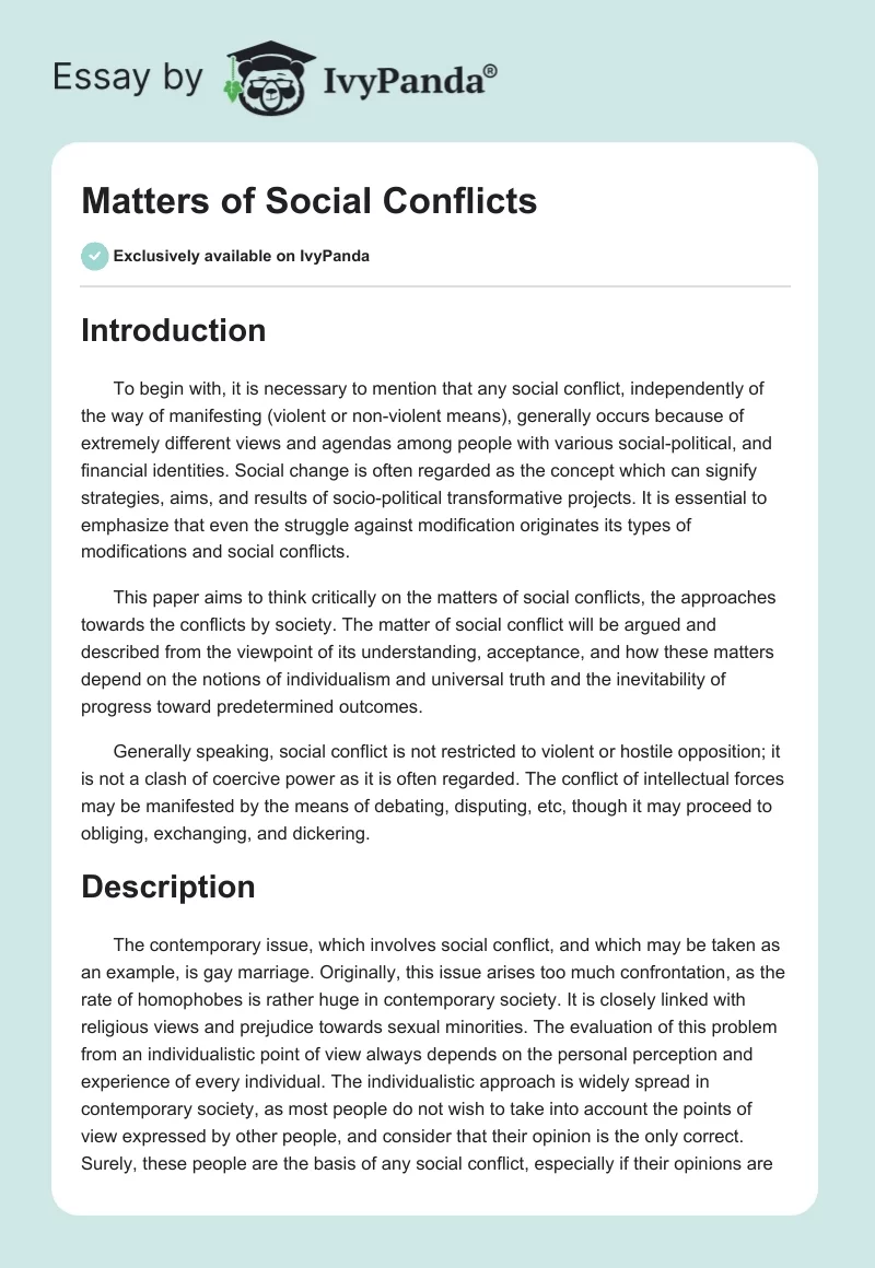 Matters of Social Conflicts. Page 1