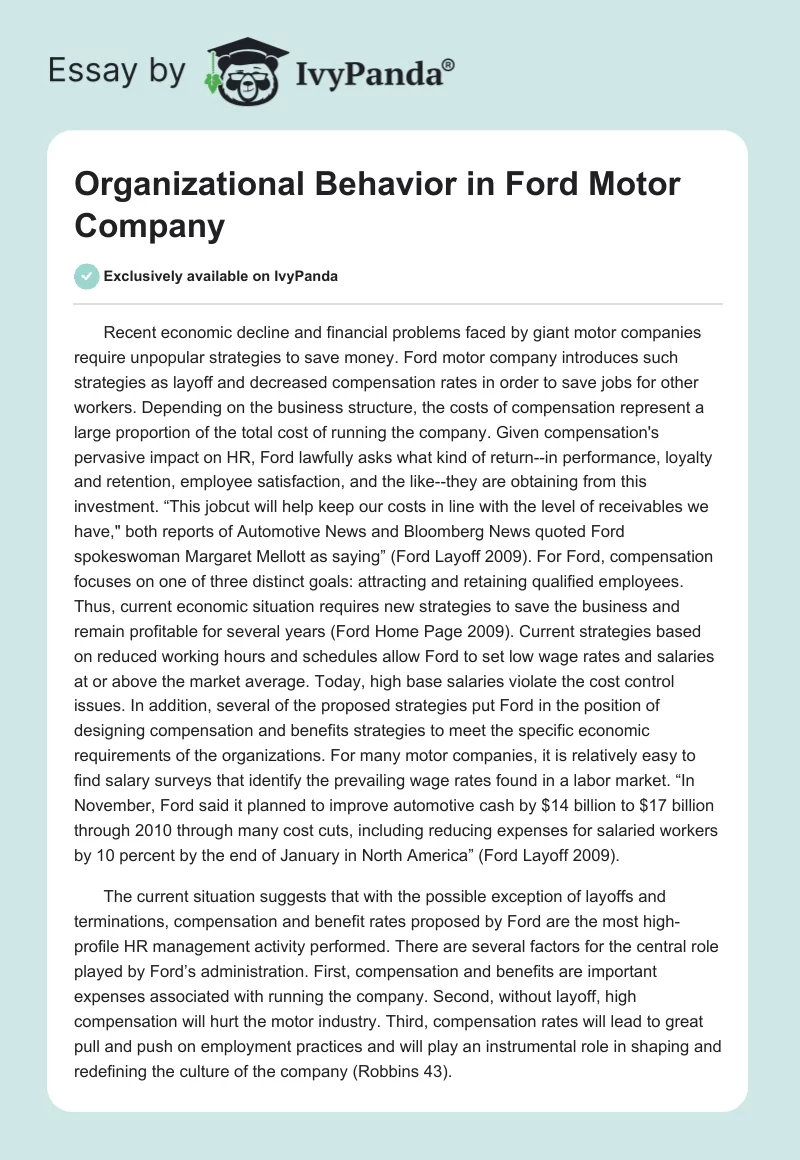 Organizational Behavior in Ford Motor Company. Page 1