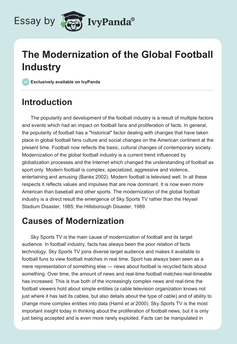 The Modernization of the Global Football Industry. Page 1