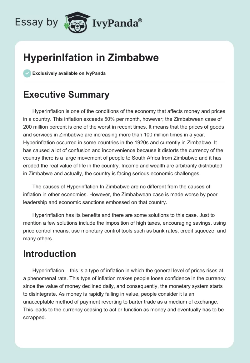 Hyperinlfation in Zimbabwe. Page 1