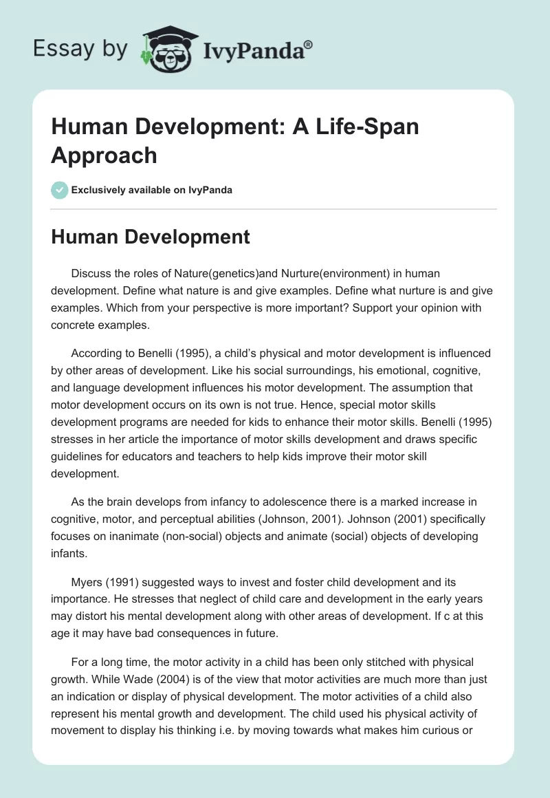 Human Development: A Life-Span Approach. Page 1