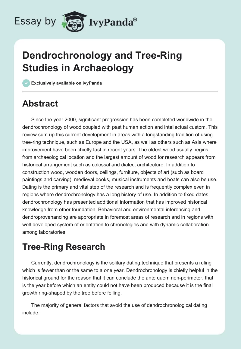Dendrochronology and Tree-Ring Studies in Archaeology. Page 1