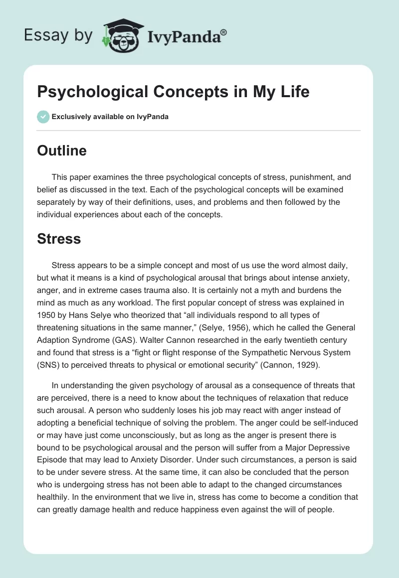 Psychological Concepts in My Life. Page 1