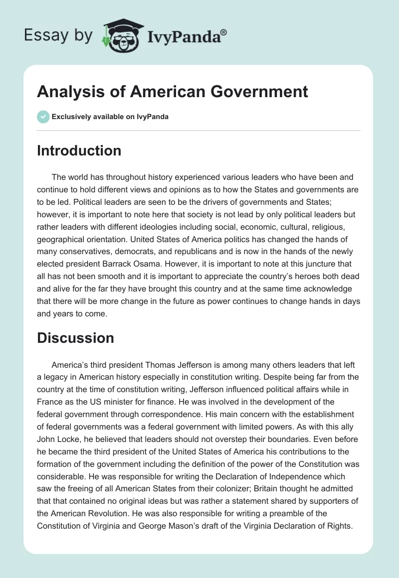 Analysis of American Government. Page 1