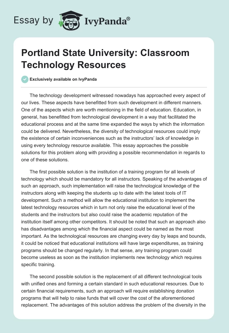 Portland State University: Classroom Technology Resources. Page 1