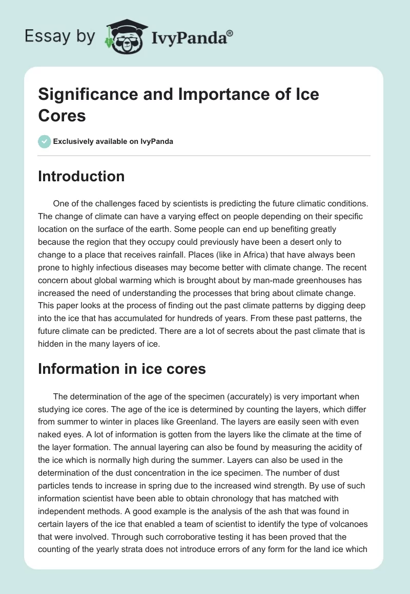 Significance and Importance of Ice Cores. Page 1