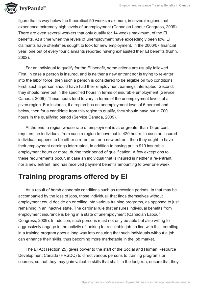 Employment Insurance Training Benefits in Canada. Page 2
