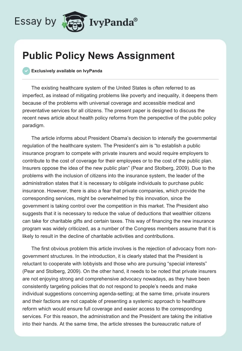 Public Policy News Assignment. Page 1