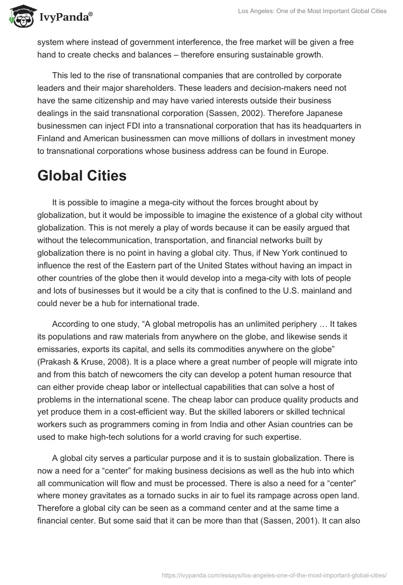 Los Angeles: One of the Most Important Global Cities. Page 2