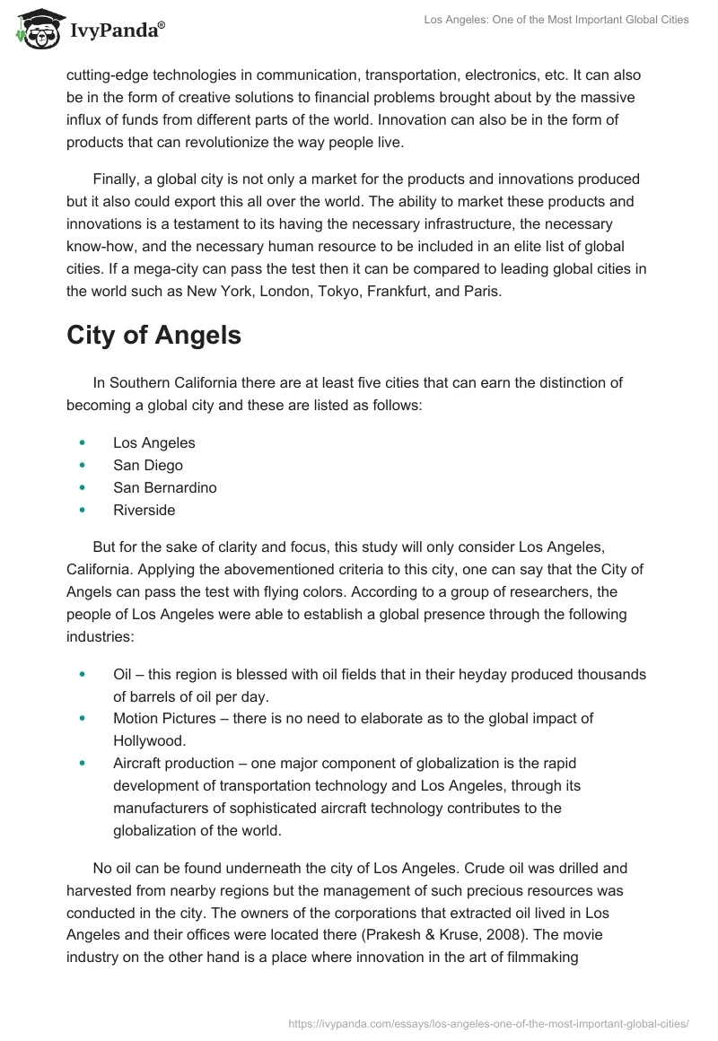 Los Angeles: One of the Most Important Global Cities. Page 4