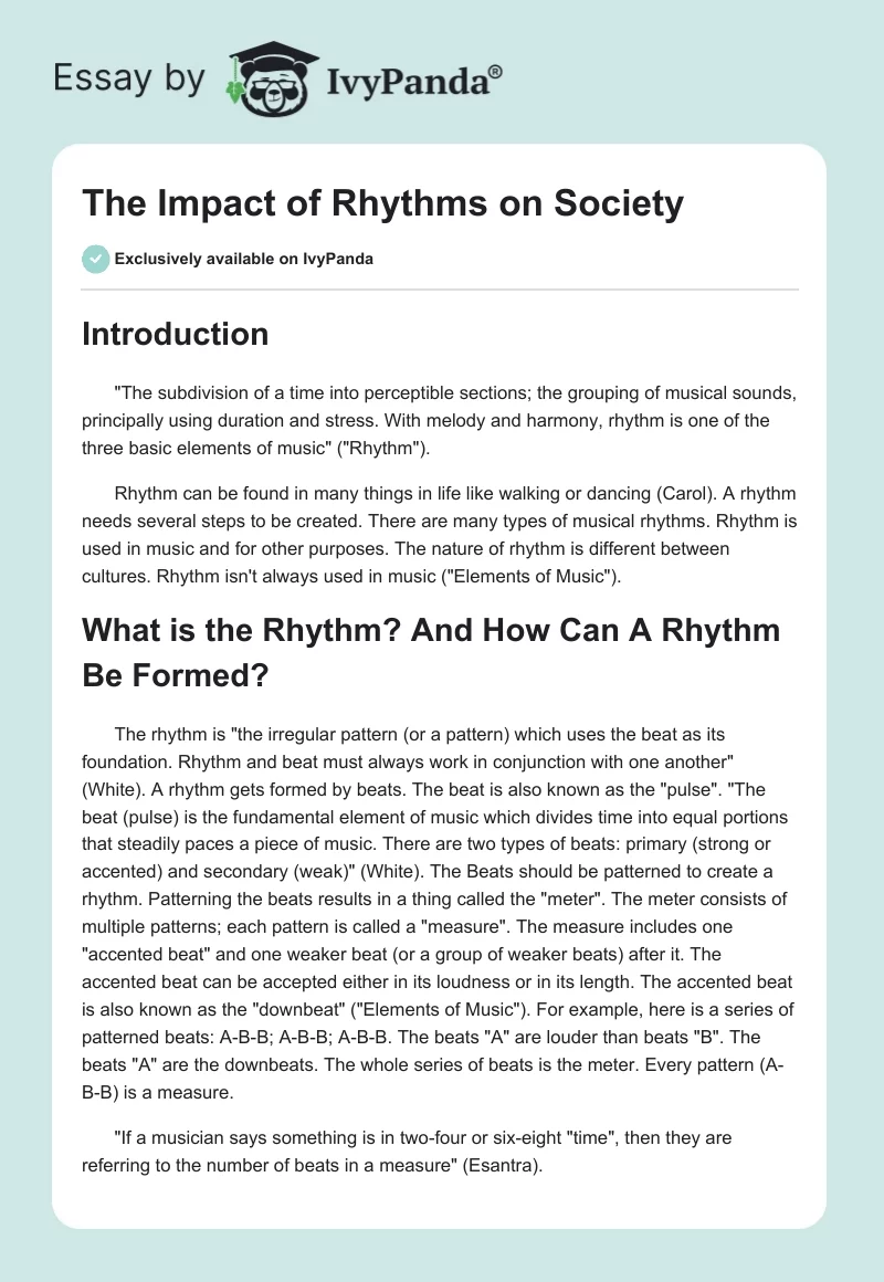 The Impact of Rhythms on Society. Page 1