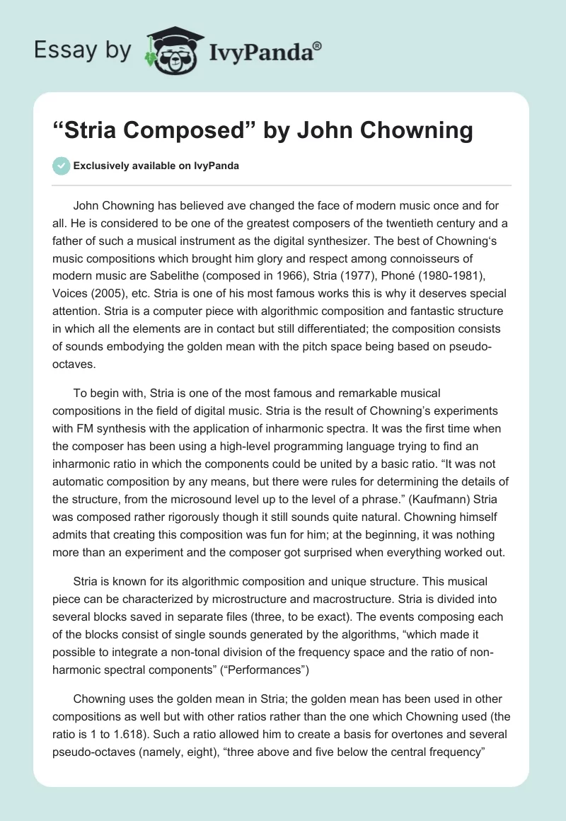 “Stria Composed” by John Chowning. Page 1