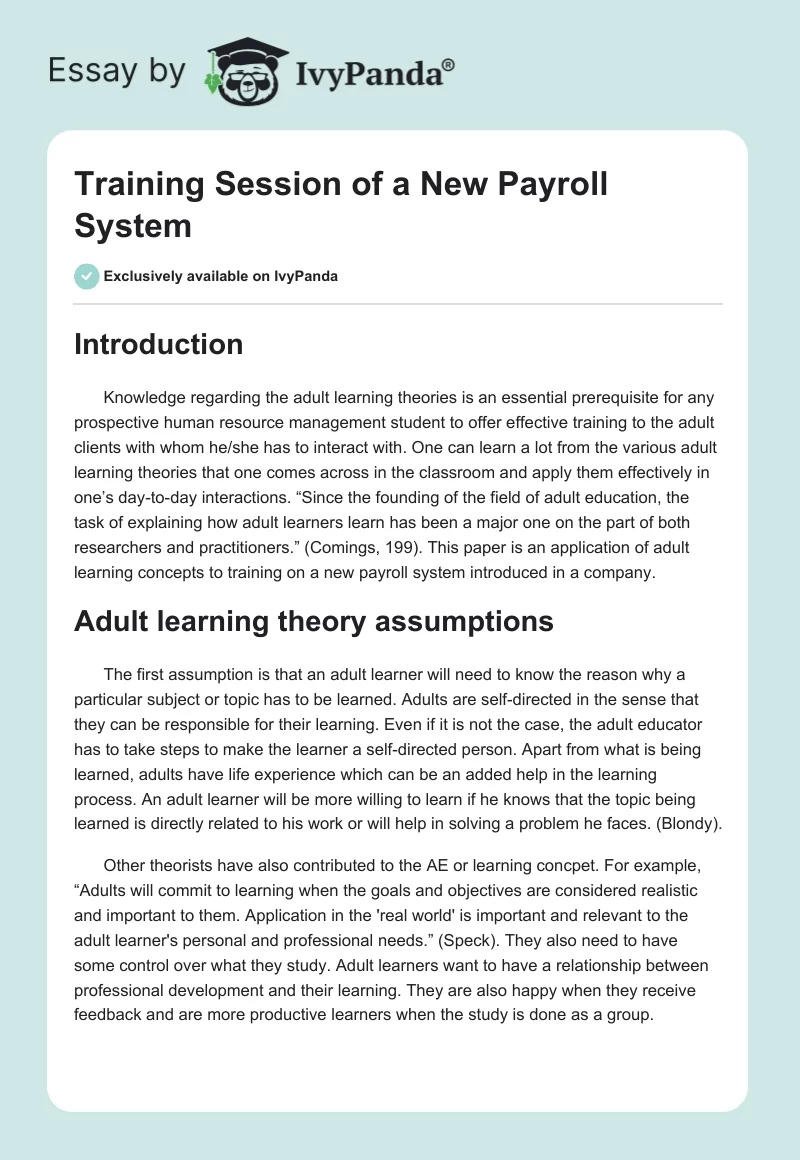 Training Session of a New Payroll System. Page 1