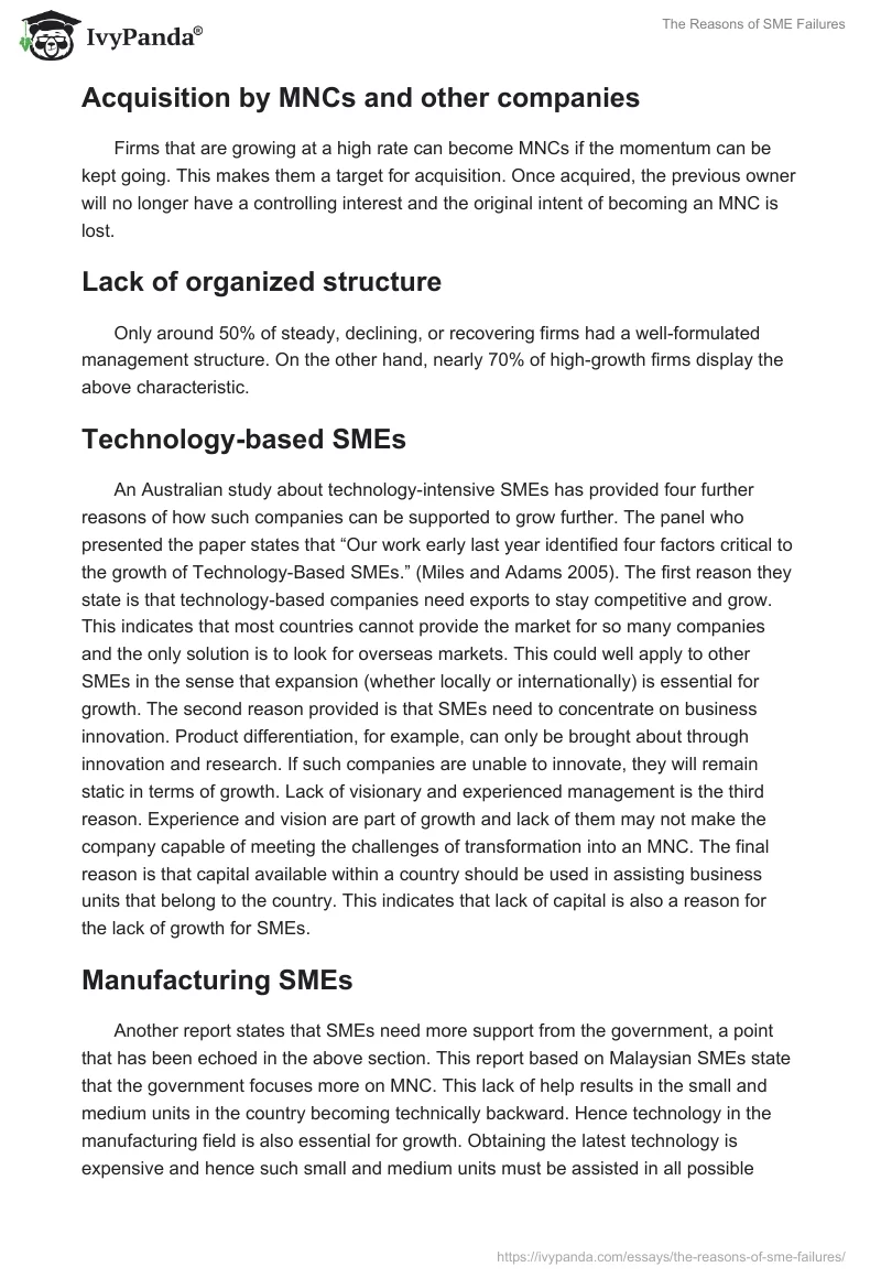 The Reasons of SME Failures. Page 3
