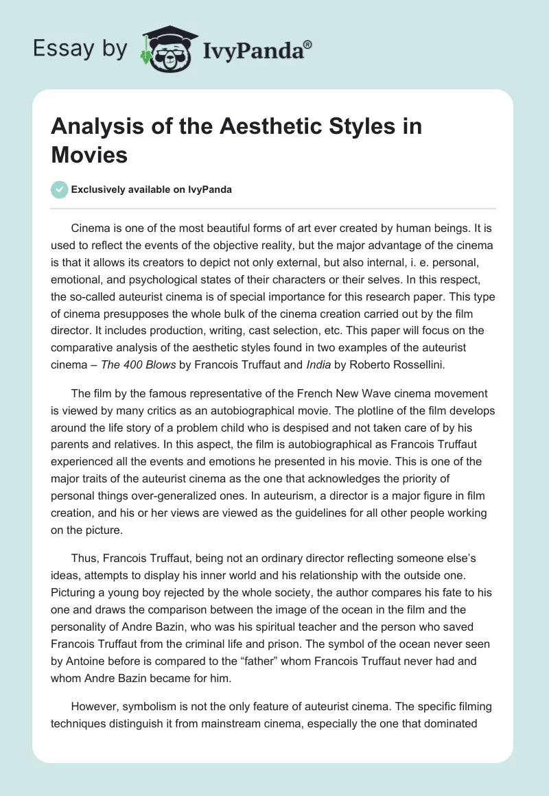 Analysis of the Aesthetic Styles in Movies. Page 1