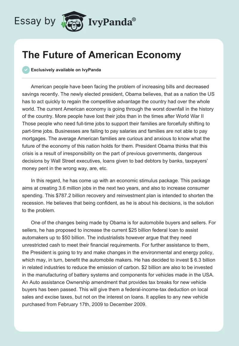 The Future of American Economy. Page 1