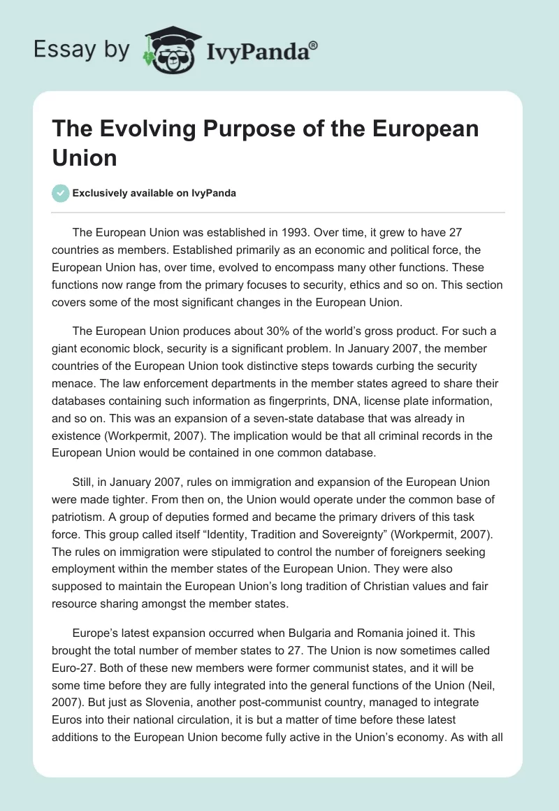 The Evolving Purpose of the European Union. Page 1