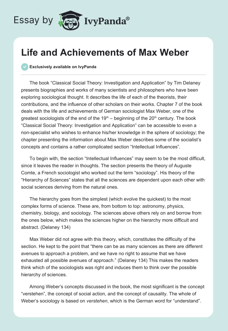 Life and Achievements of Max Weber. Page 1