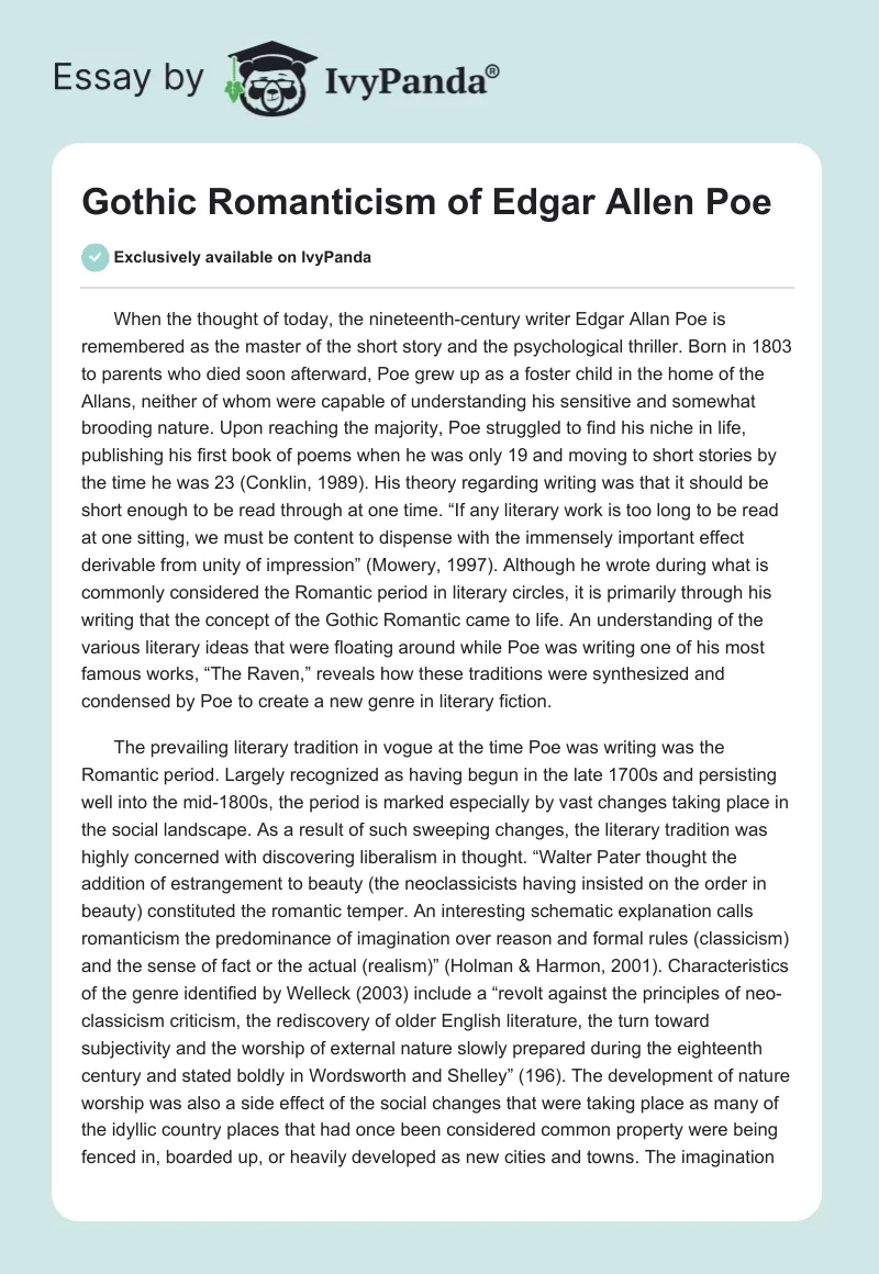 Gothic Romanticism of Edgar Allen Poe. Page 1