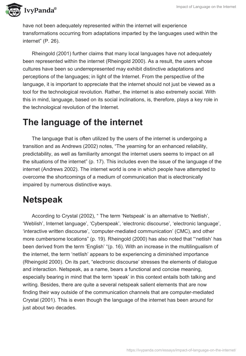 Impact of Language on the Internet. Page 2