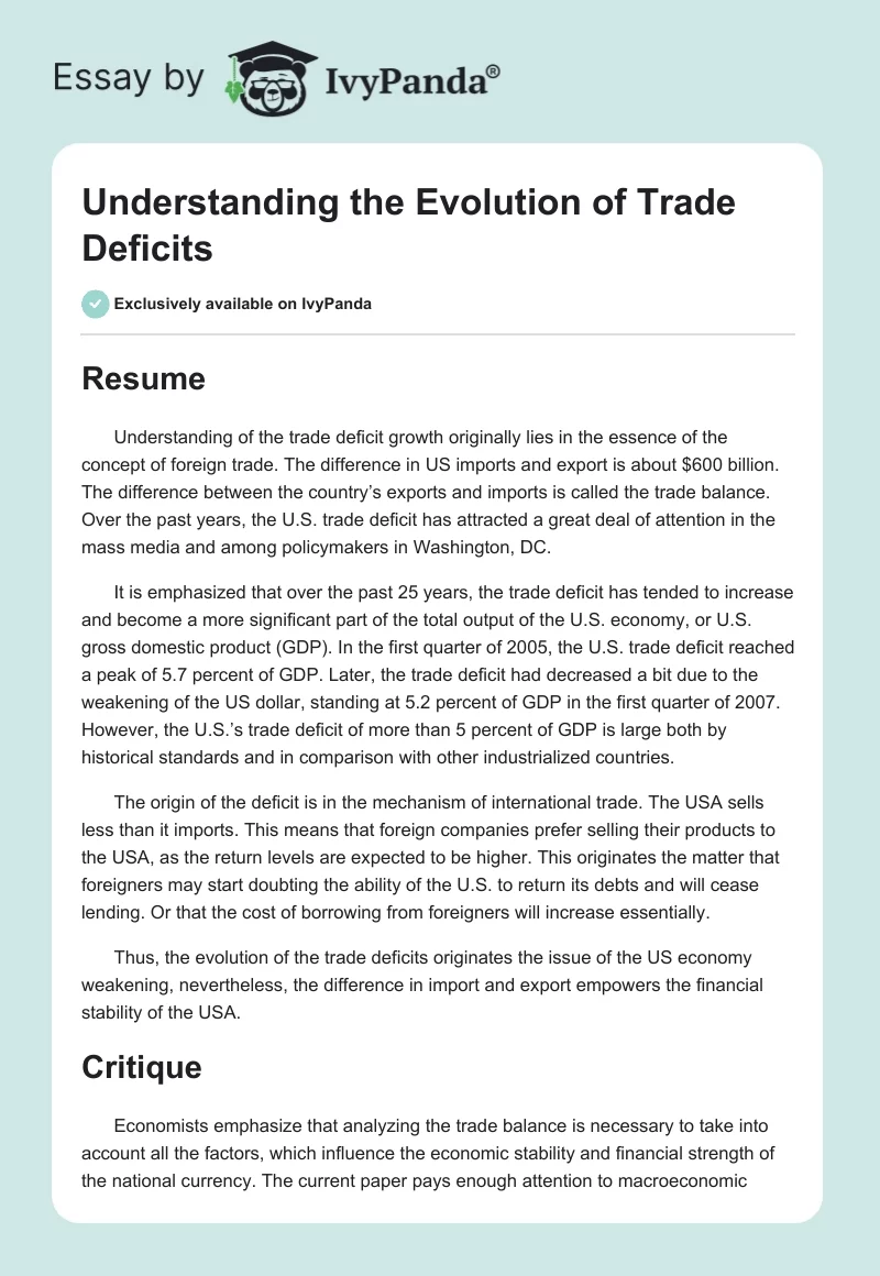 Understanding the Evolution of Trade Deficits. Page 1