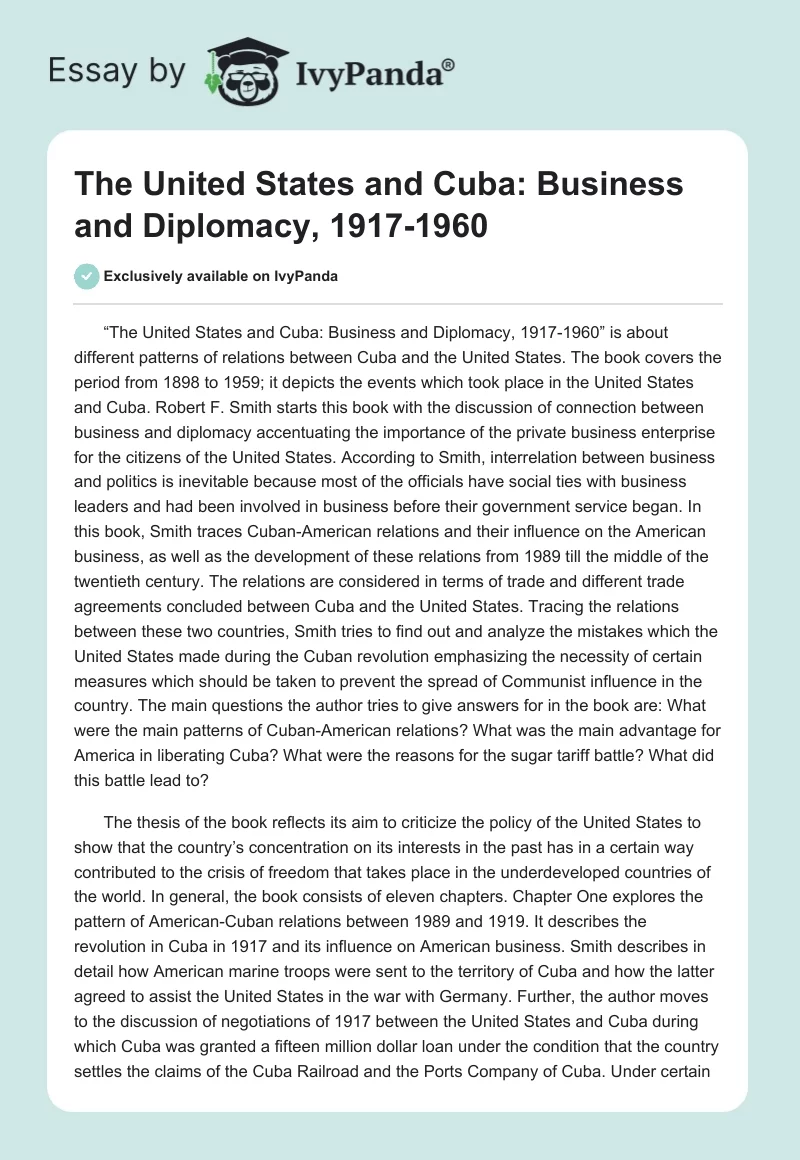 The United States and Cuba: Business and Diplomacy, 1917-1960. Page 1