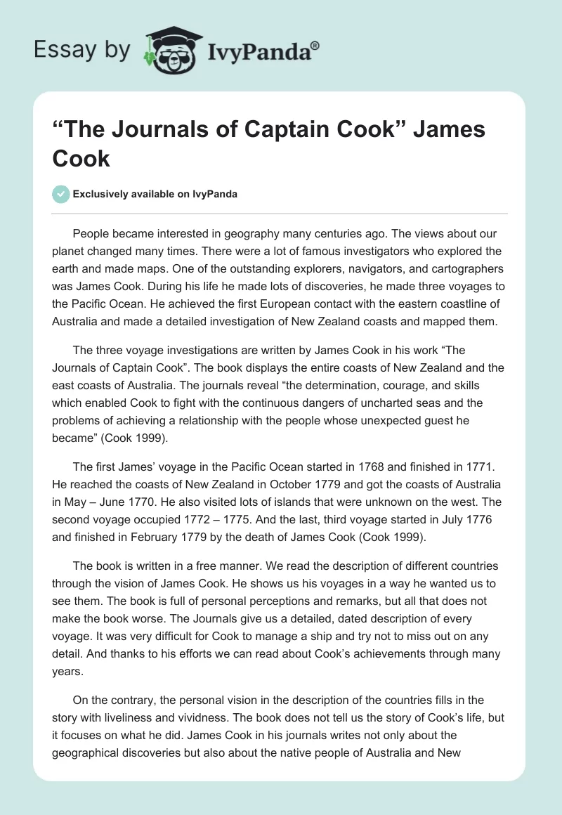 “The Journals of Captain Cook” James Cook. Page 1