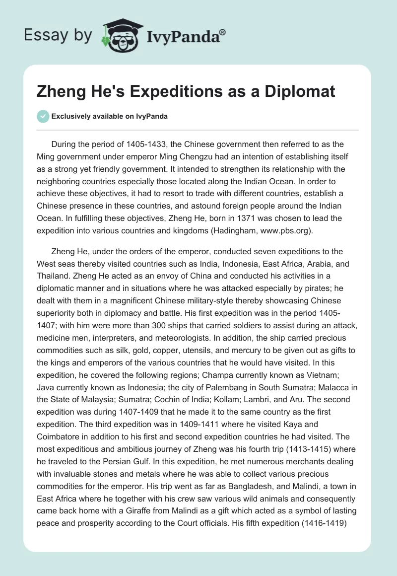 Zheng He's Expeditions as a Diplomat. Page 1