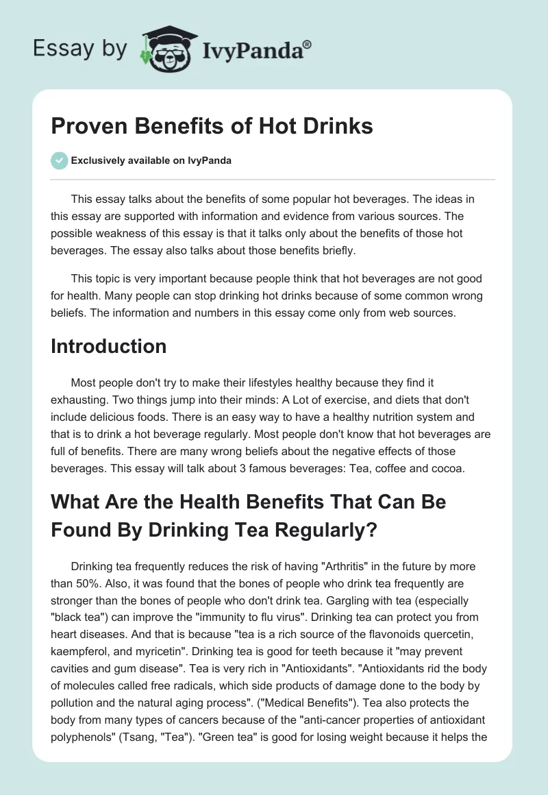 Proven Benefits of Hot Drinks. Page 1