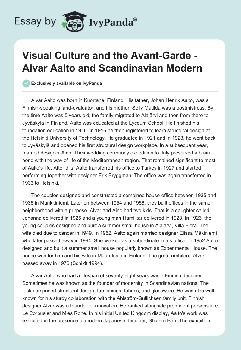 Visual Culture and the Avant-Garde - Alvar Aalto and Scandinavian Modern. Page 1
