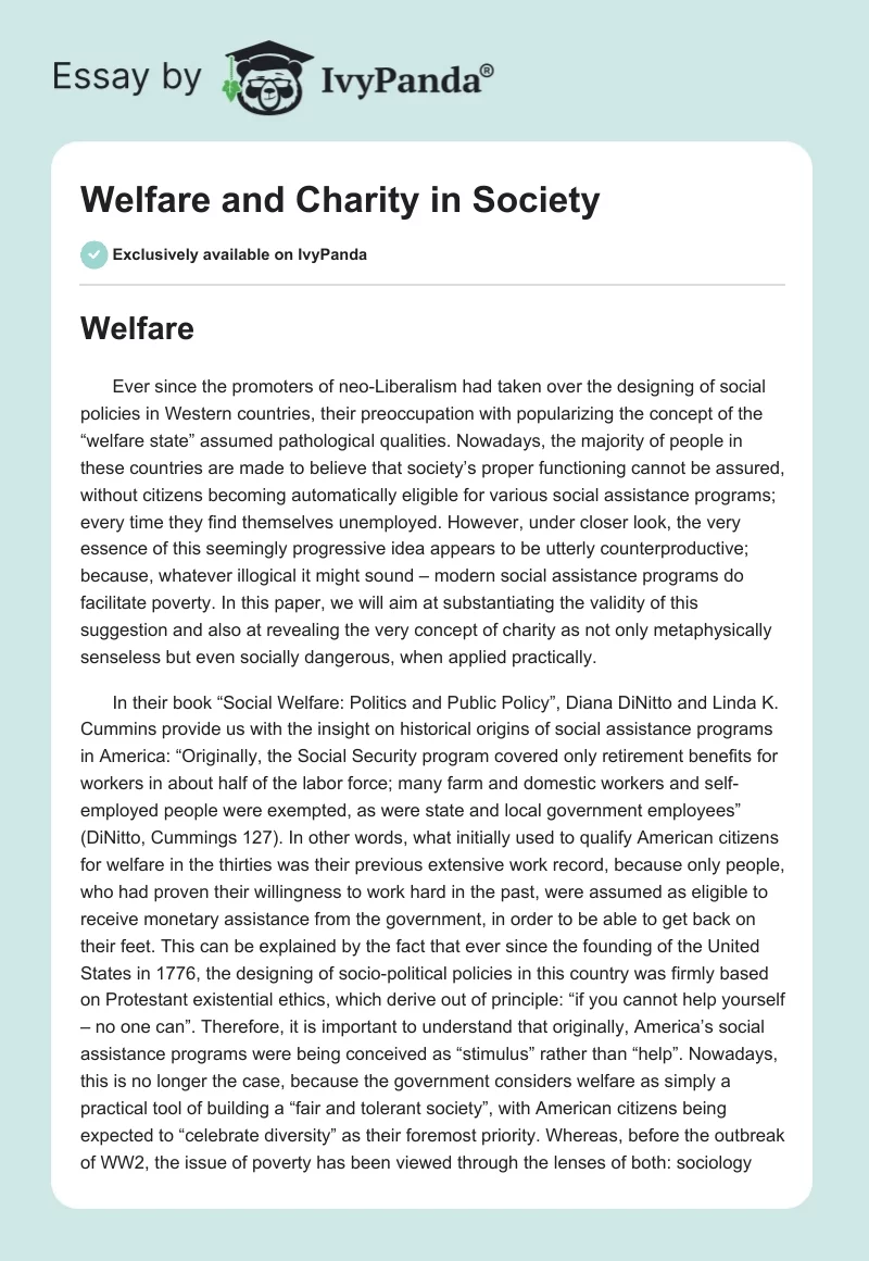 Welfare and Charity in Society. Page 1