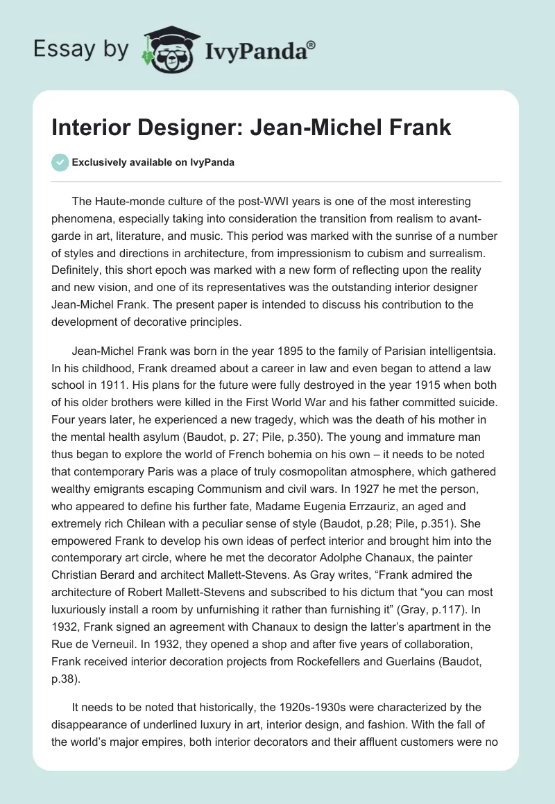 Interior Designer: Jean-Michel Frank. Page 1