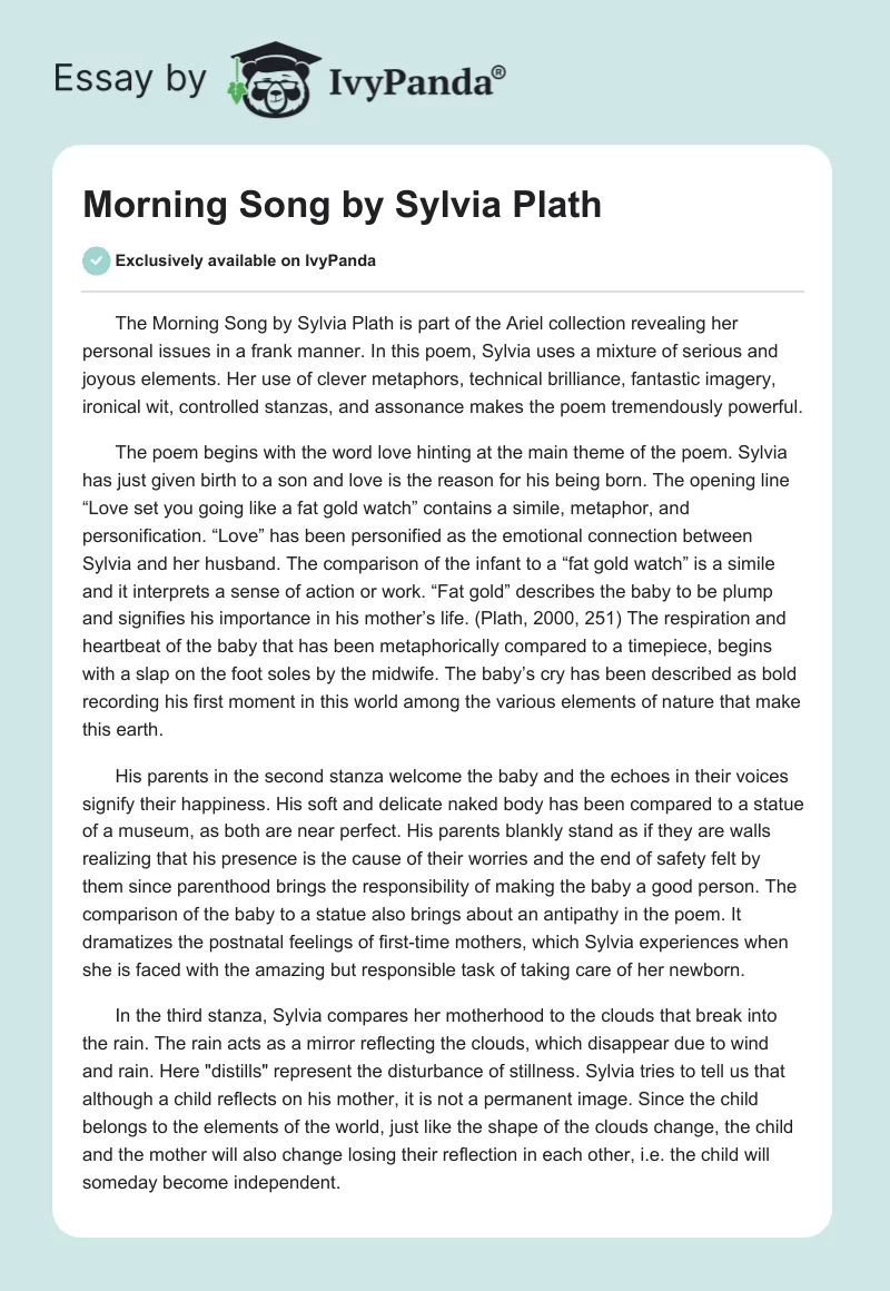 "Morning Song" by Sylvia Plath. Page 1