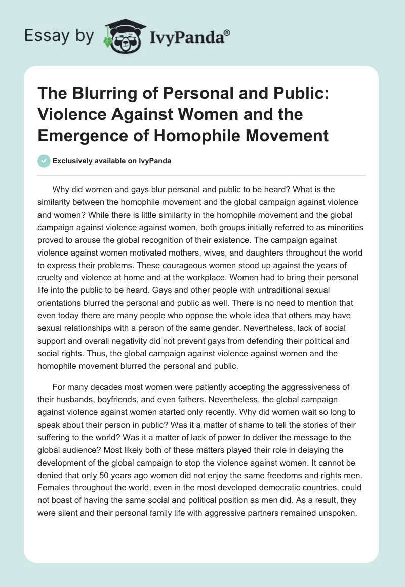 The Blurring of Personal and Public: Violence Against Women and the Emergence of Homophile Movement. Page 1