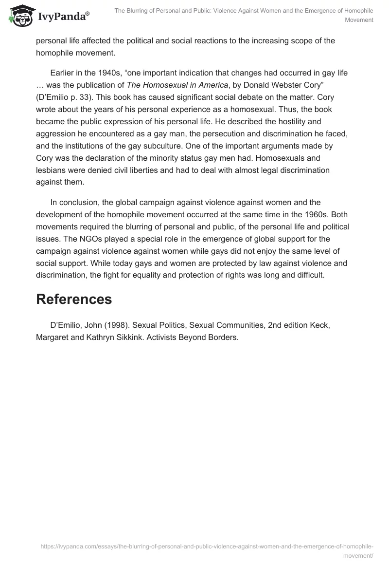 The Blurring of Personal and Public: Violence Against Women and the Emergence of Homophile Movement. Page 5