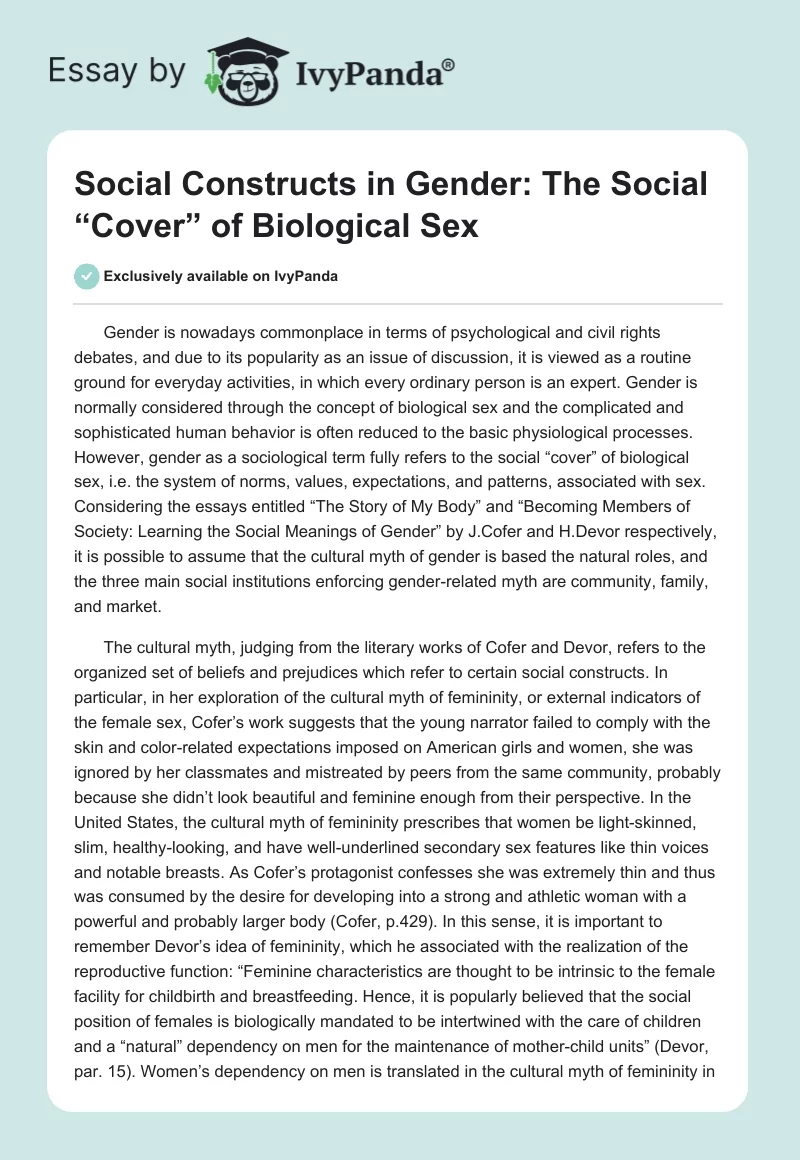 Social Constructs in Gender: The Social “Cover” of Biological Sex. Page 1