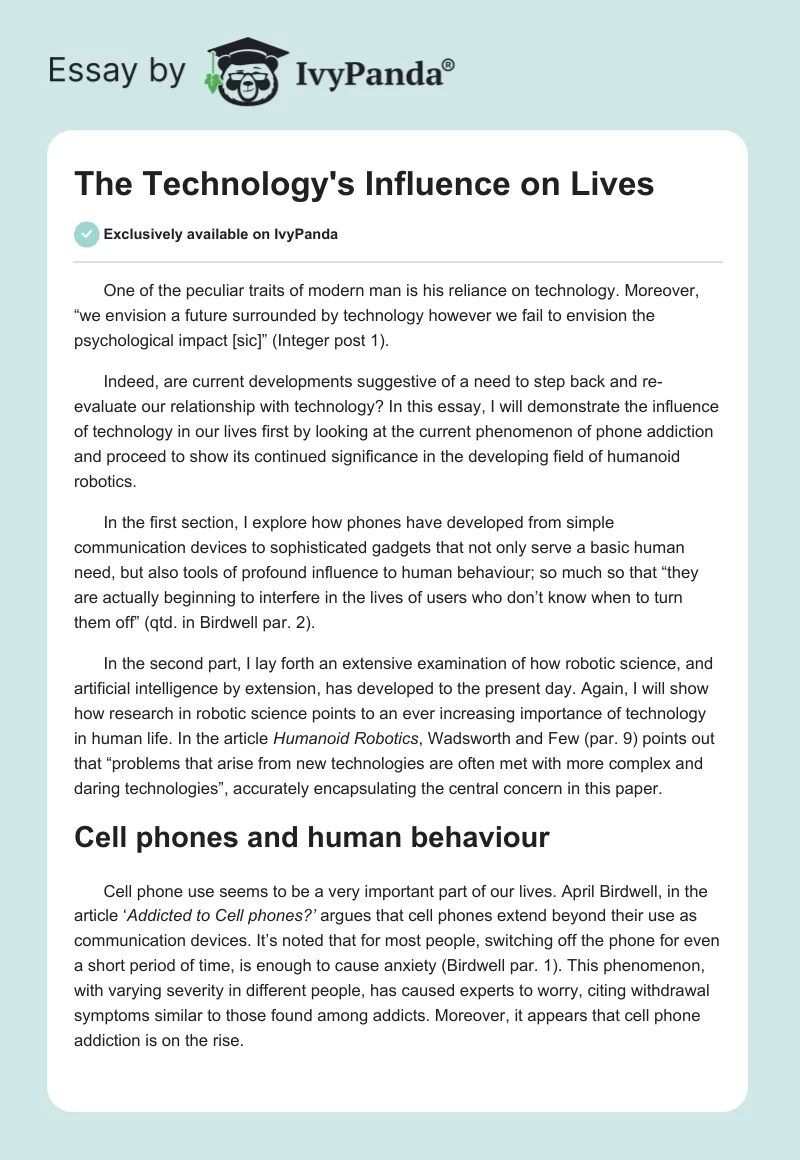 The Technology's Influence on Lives. Page 1